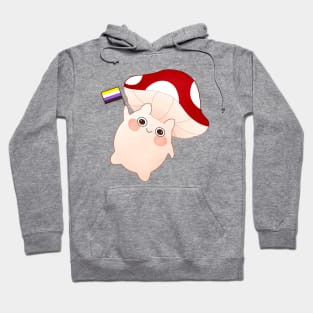 dancing and waving mushroom with non-binary pride flag Hoodie